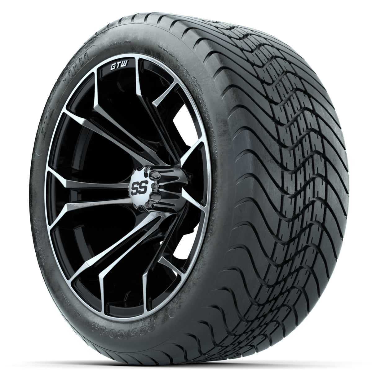 GTW Spyder Machined/Black 14" Wheels with 225/30-14 Mamba Street Tires Full Set