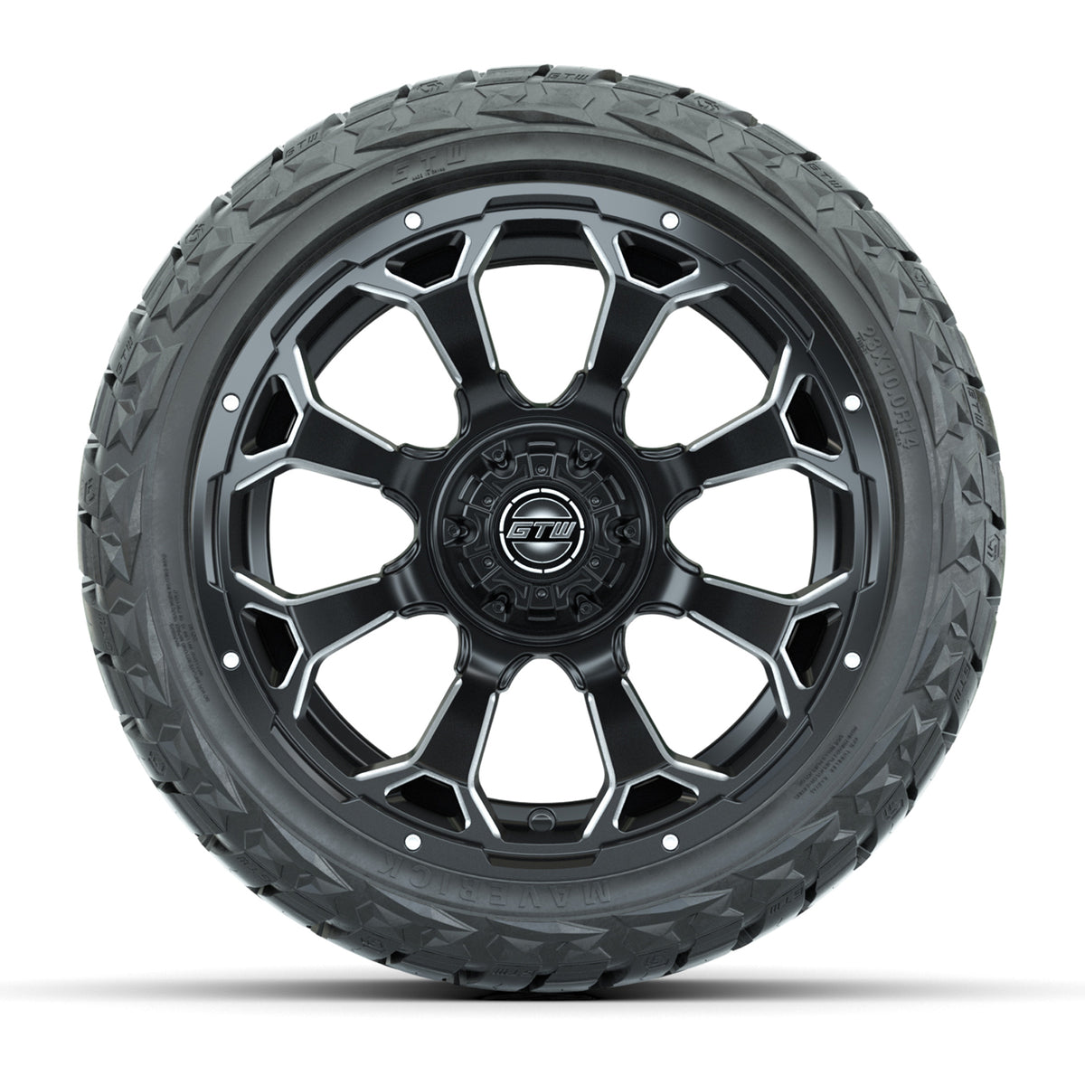GTW Raven Matte Black 14" Wheels & 23x10-R14 Maverick A/T Tires, Set of 4