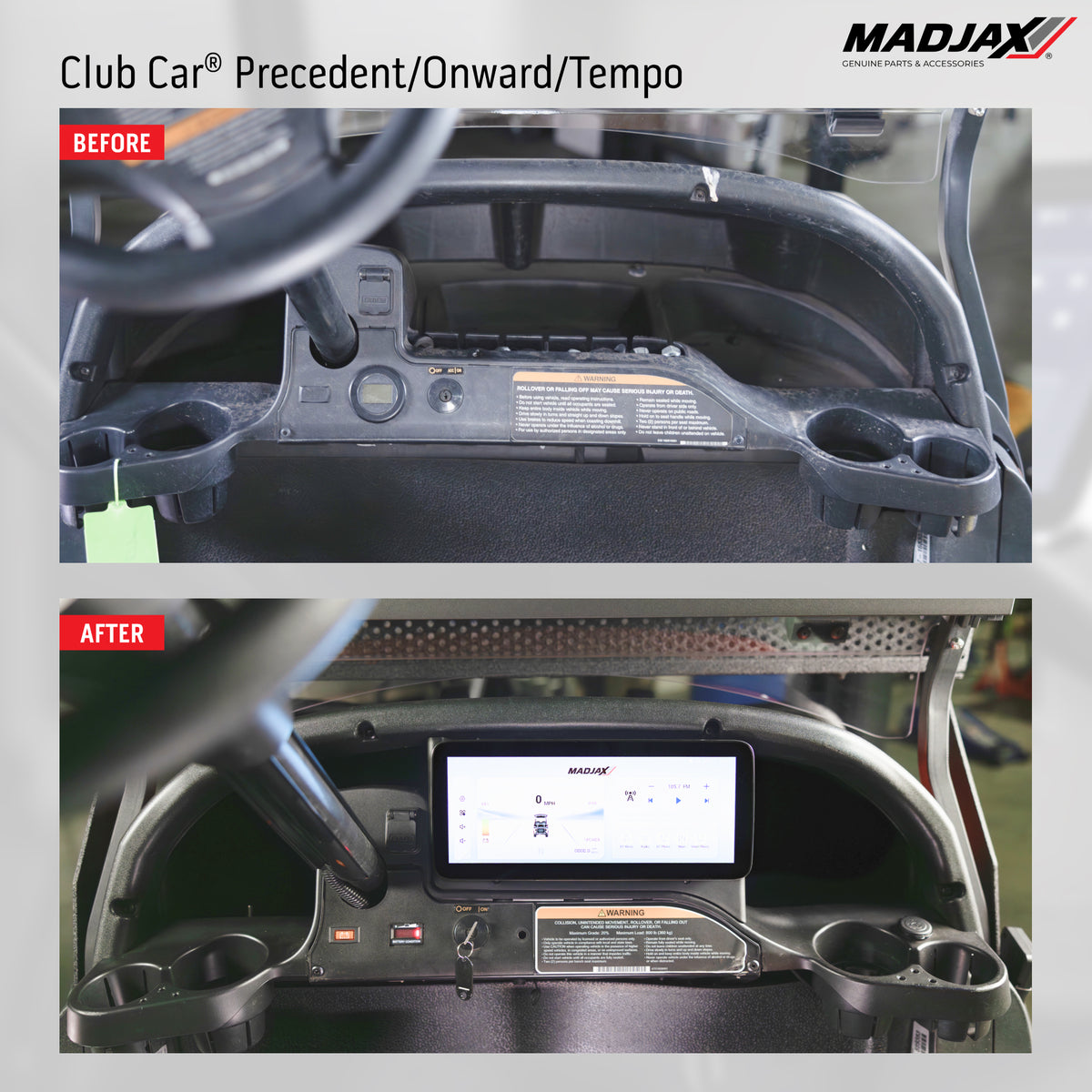 MadJax® Kinect™ Display Screen Kit for Club Car Precedent, Onward & Tempo — Bolt Battery, A/C Motor & Navitas TAC2 (2004-Up)