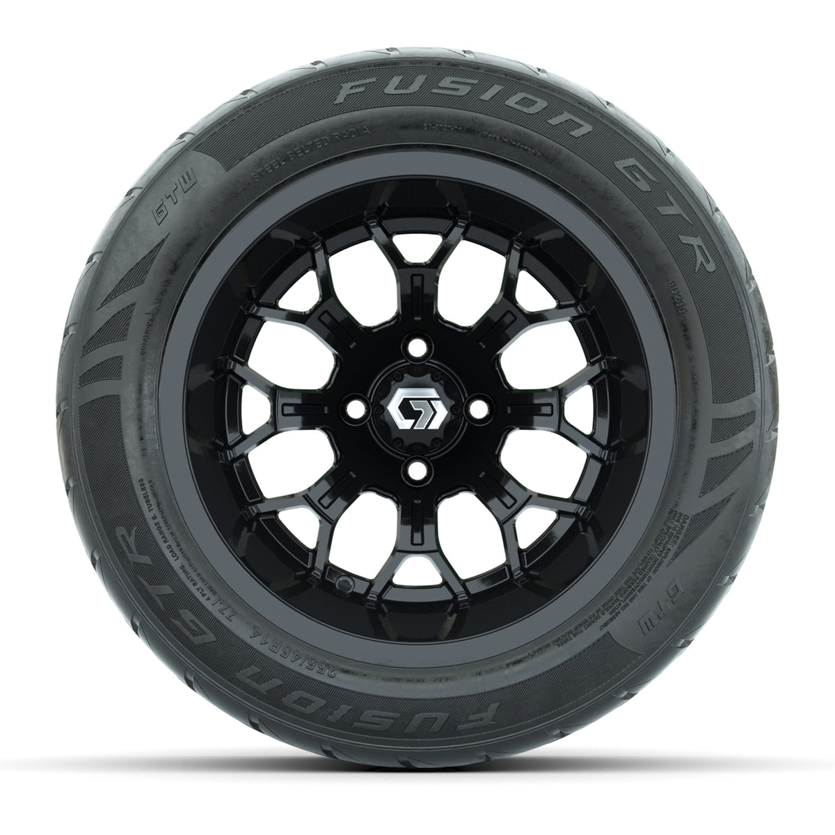 GTW Reaper Gloss Black 14x9 Wheels with 255/45-R14 Fusion GTR Street Tires - Set of 4