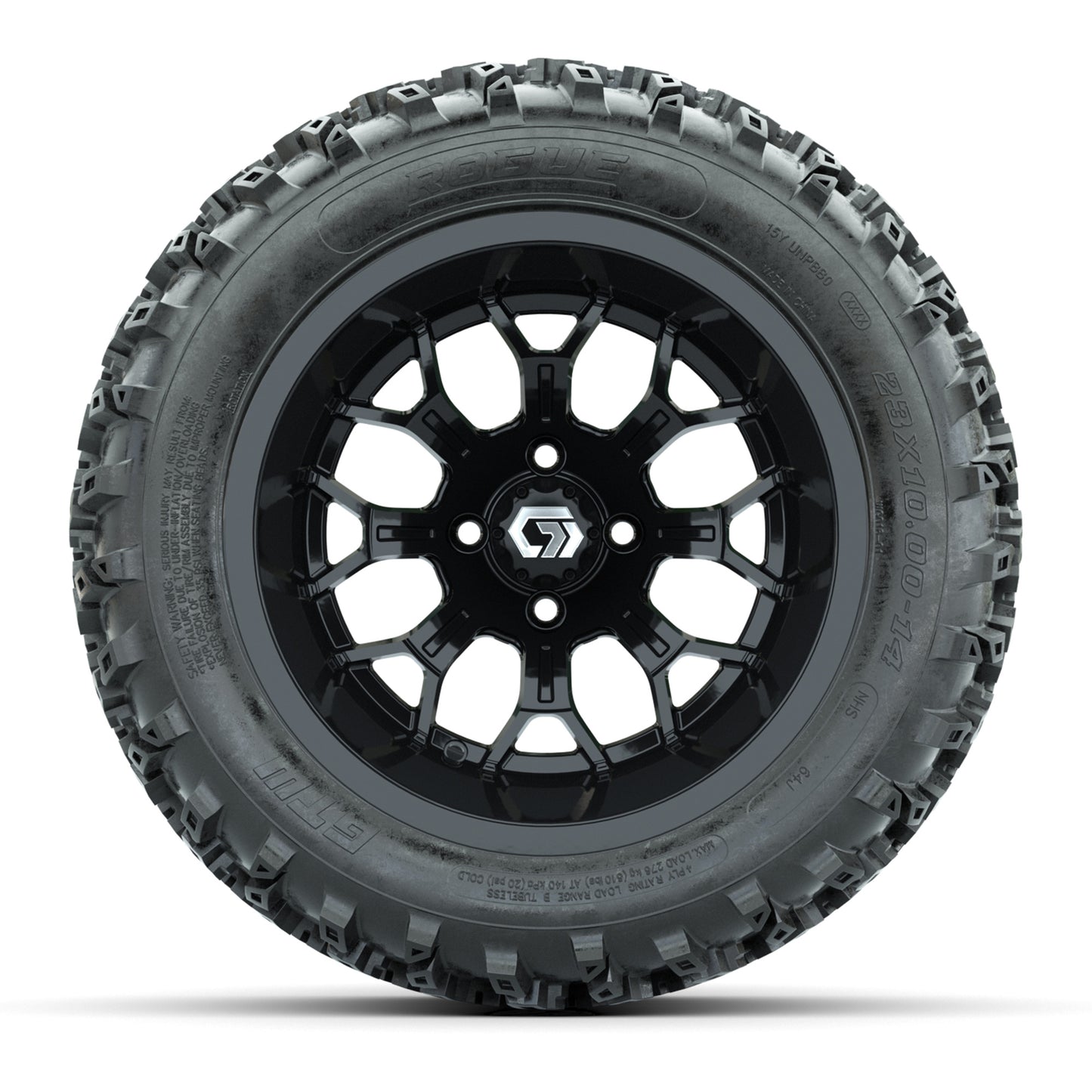 GTW® Assault Gloss Black 14" Wheels with 23X10-R14 Rogue All-Terrain Tires - Full Set