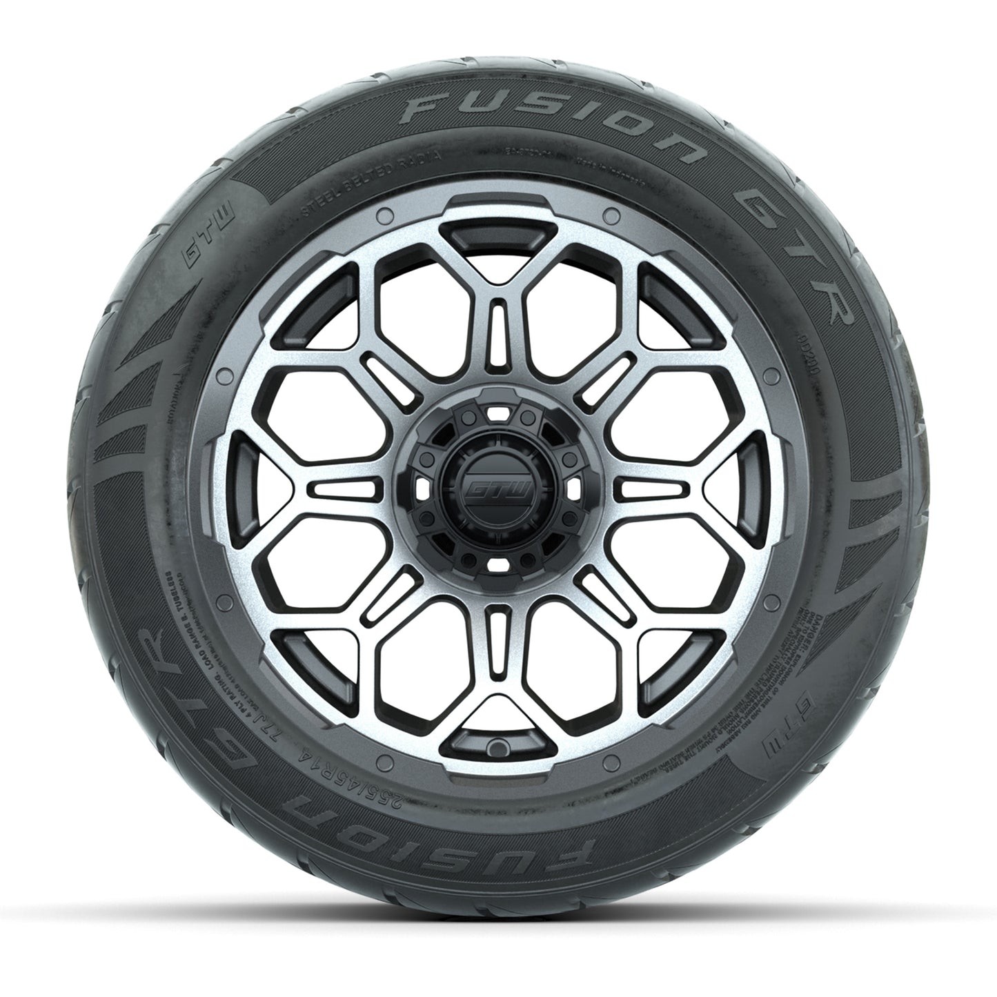 14" GTW® Bravo Matte Gray/Machined Golf Cart Wheels & 255/45-R14 Fusion GTR Radial Street Tires (Set of 4)