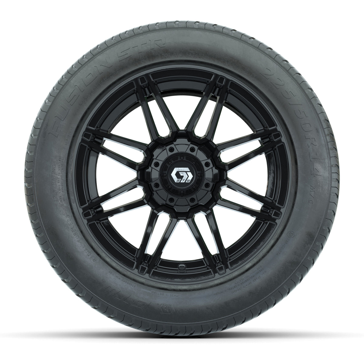 GTW Stealth Gloss Black 14" Wheel & 225/50-R14 Fusion STR Street Tire Package
