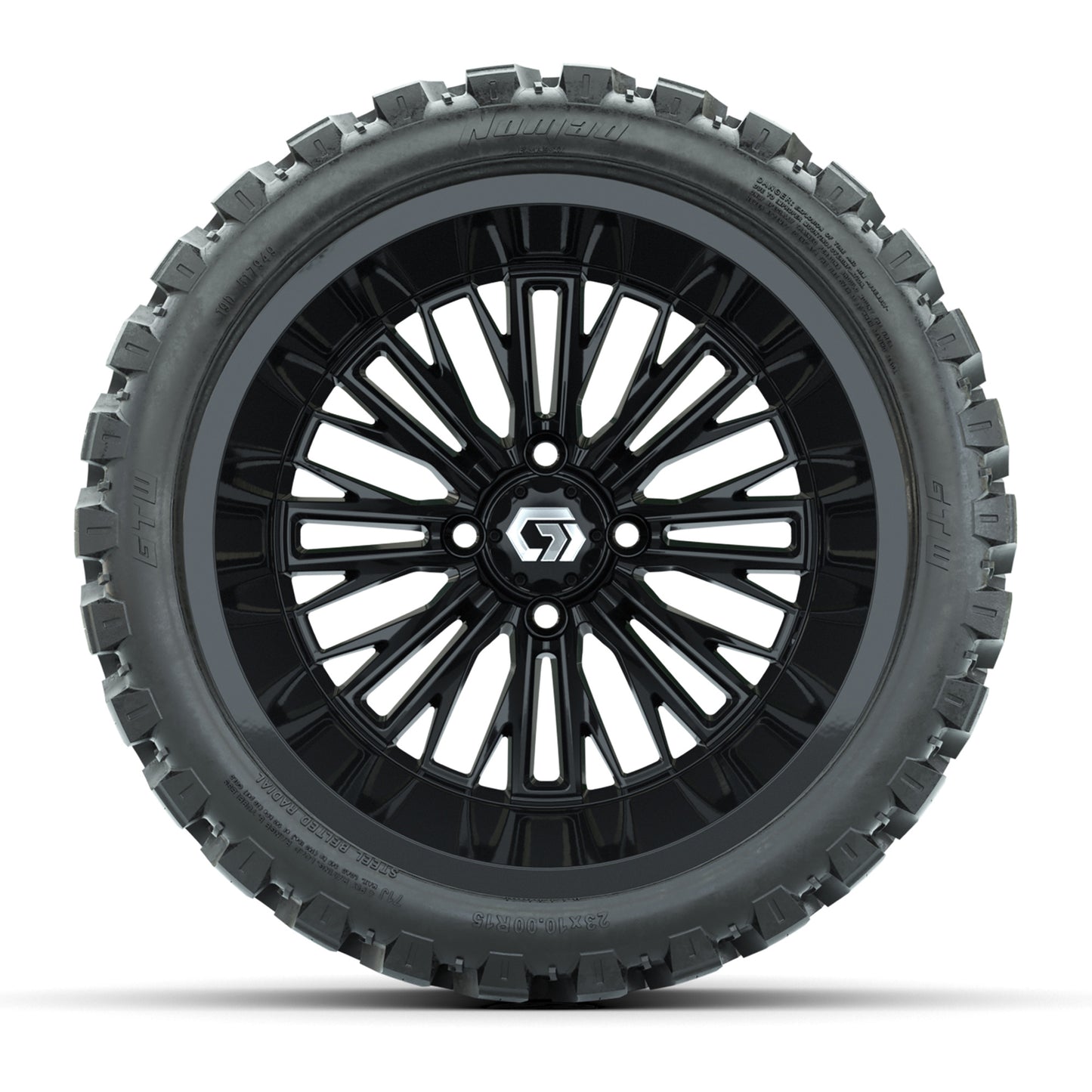 GTW Viper Gloss Black 15" Golf Cart Wheels & 23X10-R15 Nomad A/T Tires – Set of 4