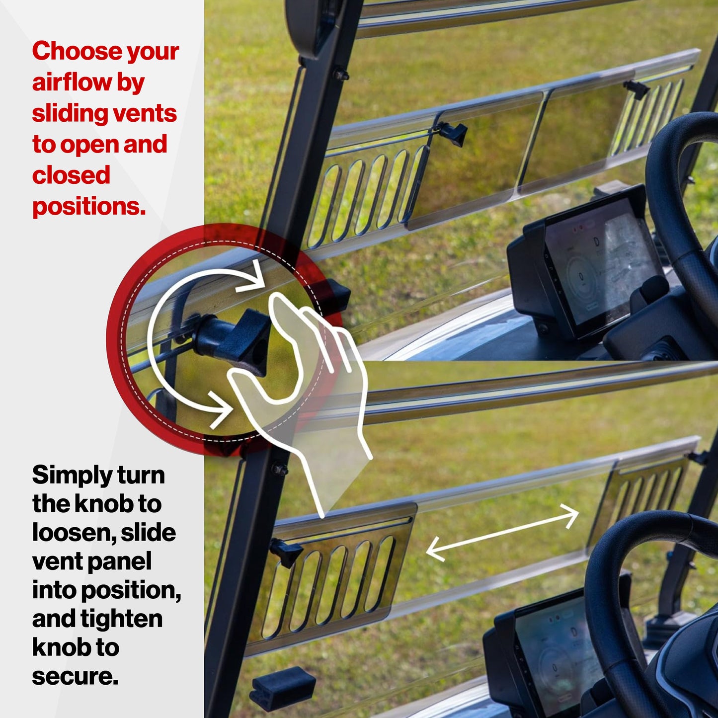 RedDot Tinted Vented Folding Windshield for Epic E40FX Golf Cart (4-Forward Facing Seats)