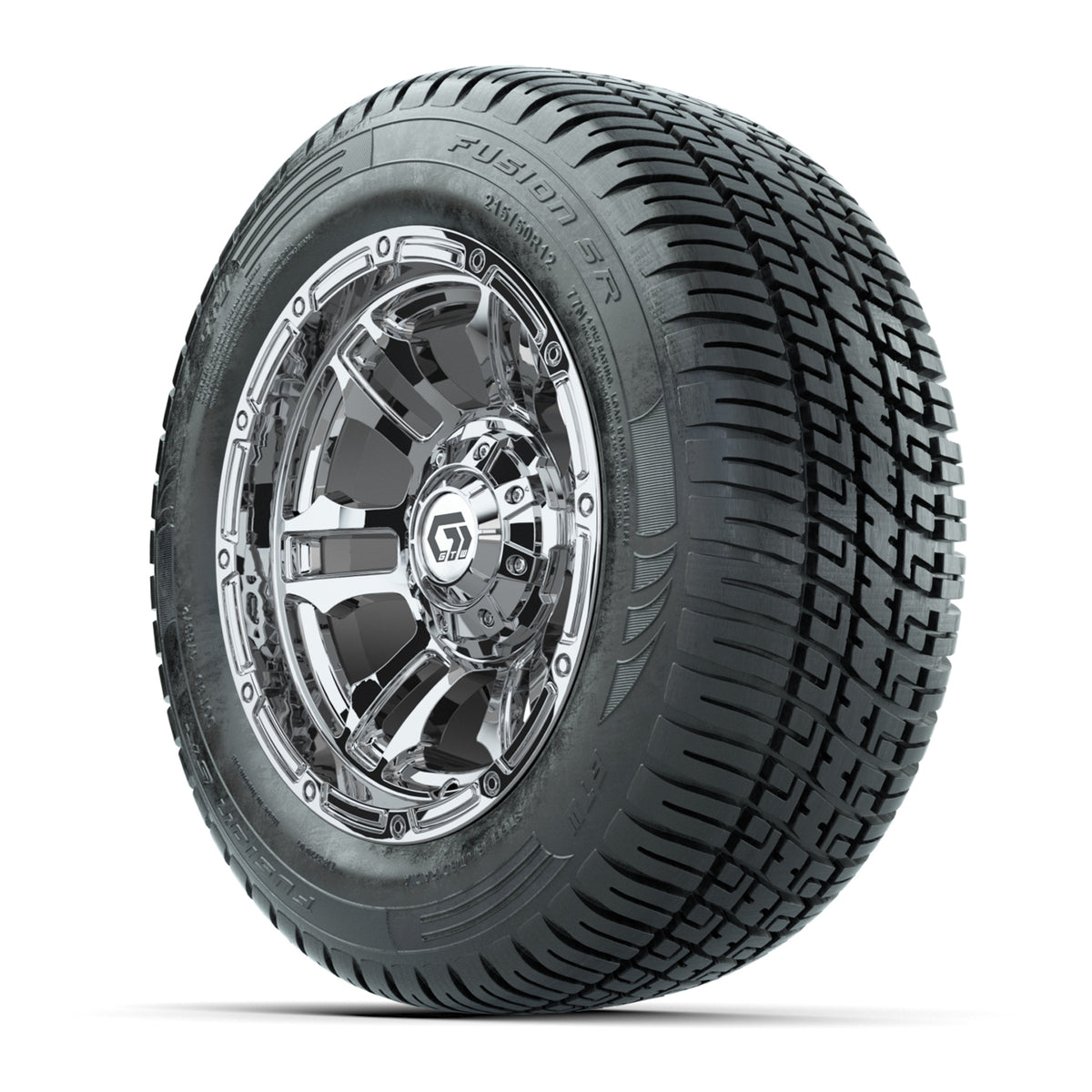 GTW® Shogun Chrome 12 in Wheels with 215/50-R12 Fusion S/R Steel Belt Radial Tires Full Set