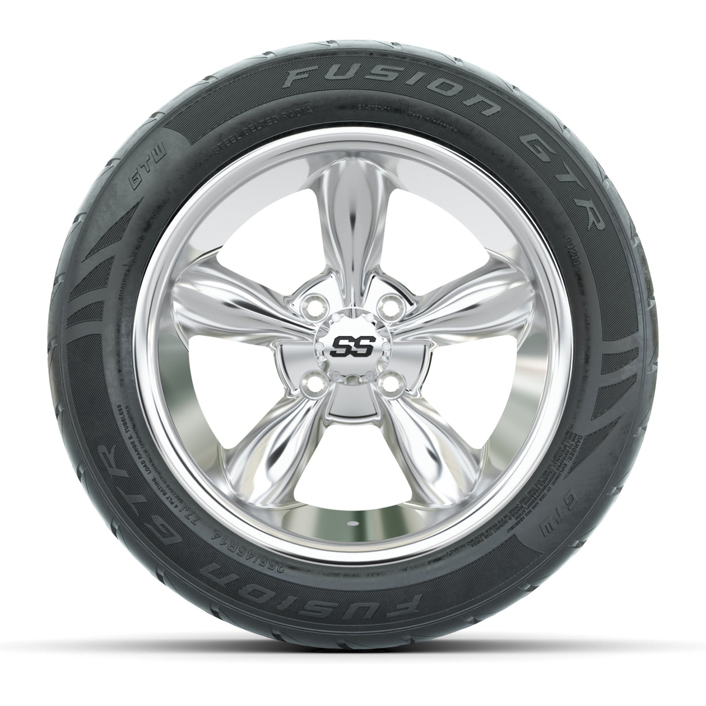 14" GTW® Godfather Chrome Golf Cart Wheels & 255/45-R14 Fusion GTR Radial Street Tires (Set of 4)