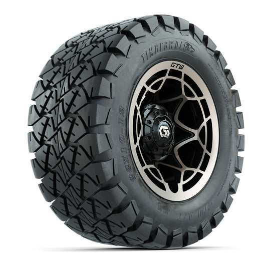 GTW® Nexus Gloss Black/Satin Bronze 12 in Wheels with 22x10-12 Timberwolf All-Terrain Tires Full Set