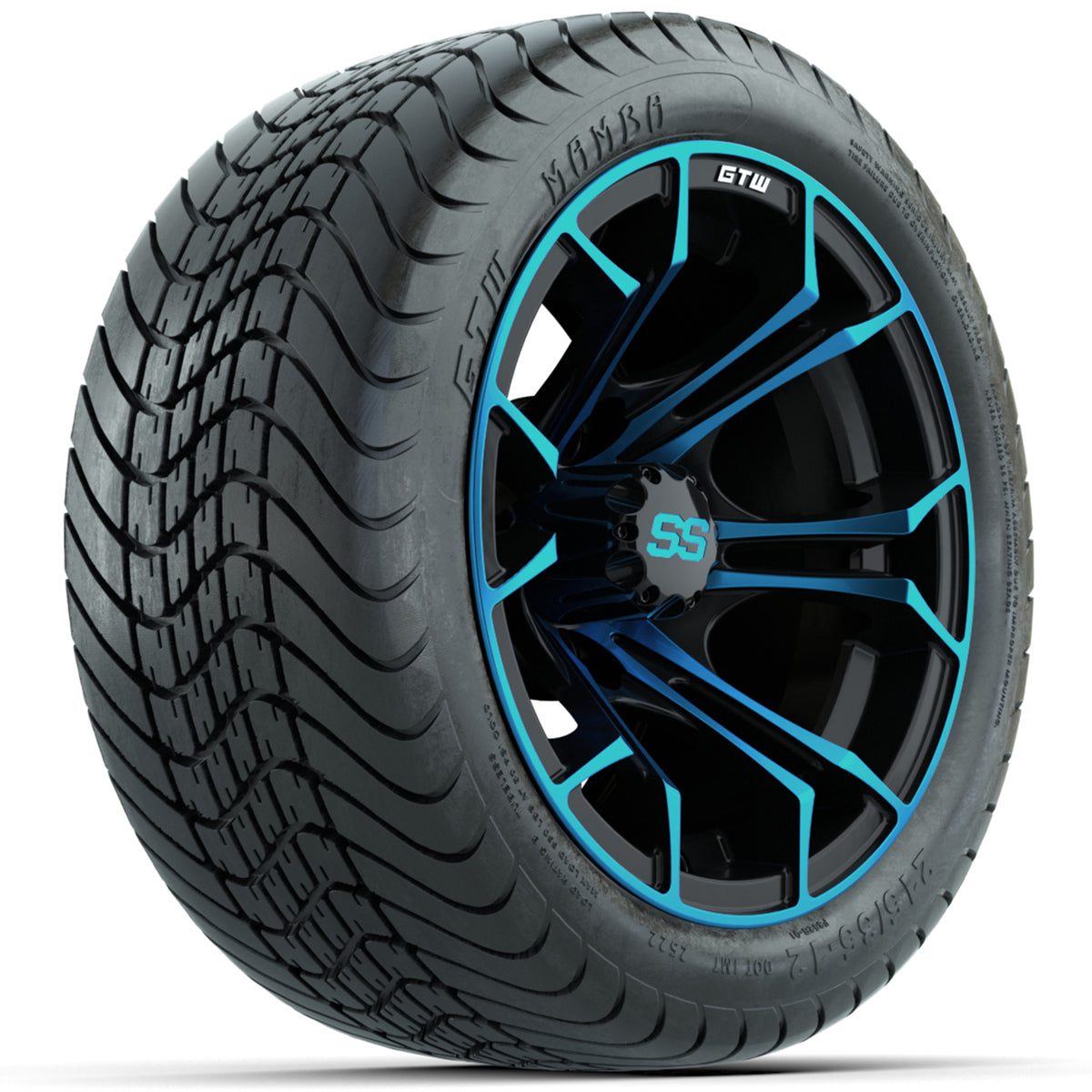GTW Spyder Blue/Black 12 in Wheels with 215/35-12 GTW Mamba Street Tires Full Set