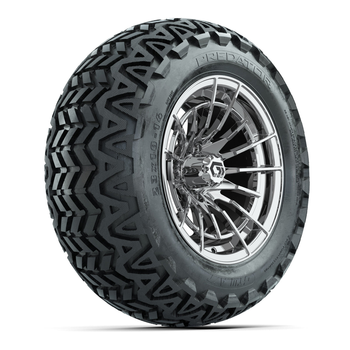 GTW® Boost Chrome 14 in Wheels with 23x10-14 Predator All-Terrain Tires Full Set