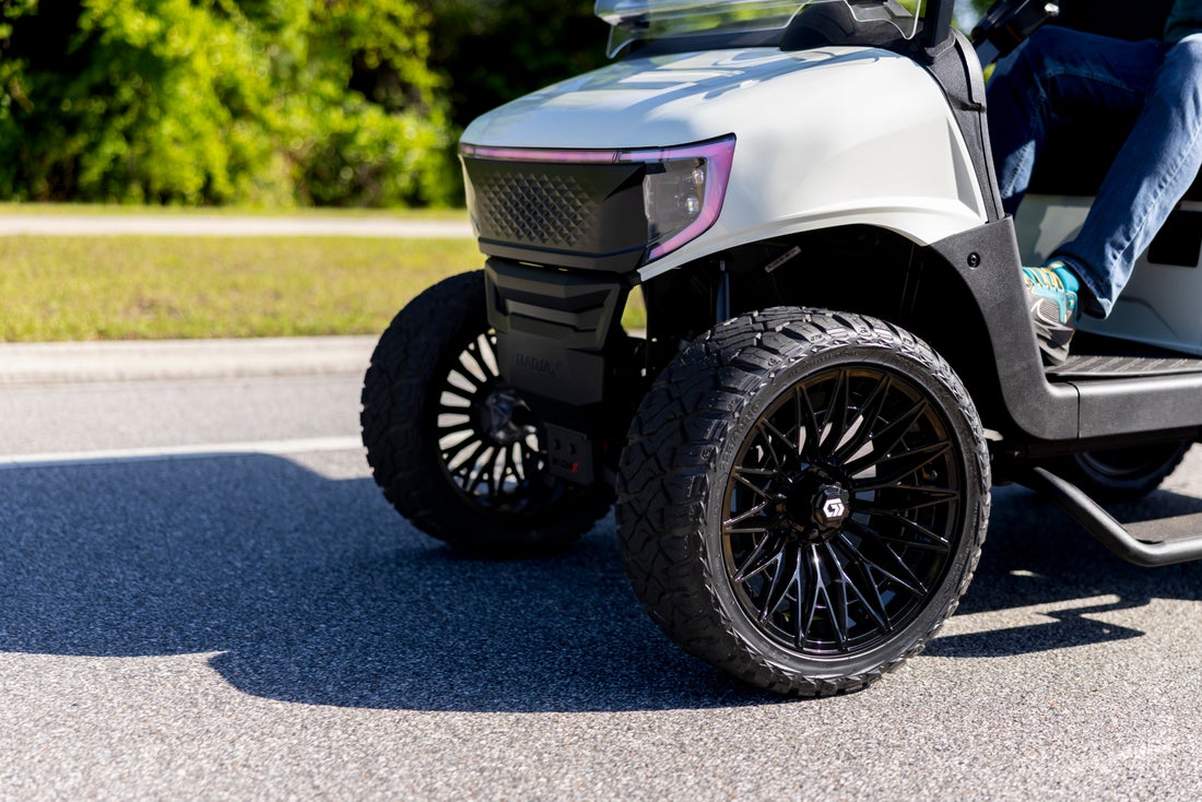GTW 16" BLUR Gloss Black Golf Cart Wheels & 225/40R16 Maverick All-Terrain Tires