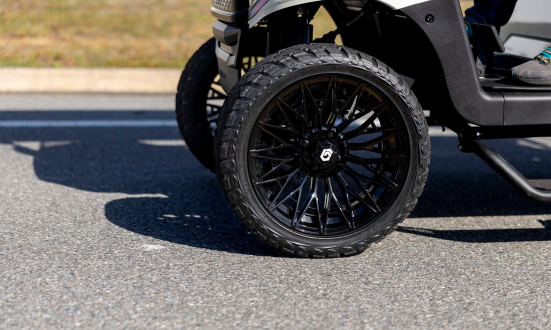 GTW 16" BLUR Gloss Black Golf Cart Wheels & 225/40R16 Maverick All-Terrain Tires