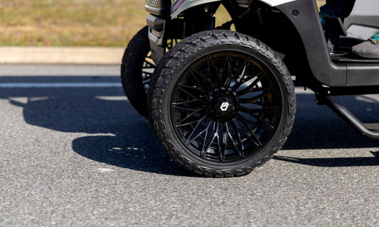 GTW 16" BLUR Gloss Black Golf Cart Wheels & 225/40R16 Maverick All-Terrain Tires