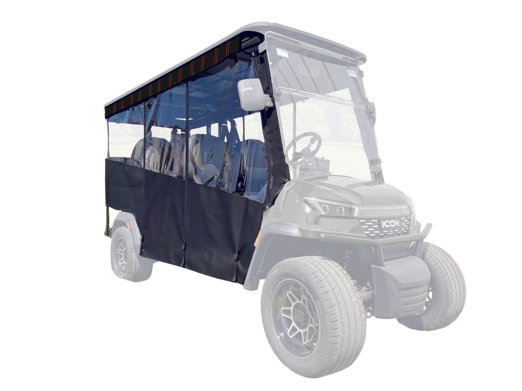RedDot Icon i60x 6-Passenger Golf Cart Enclosure – Track Style | Black w/ Black Valance