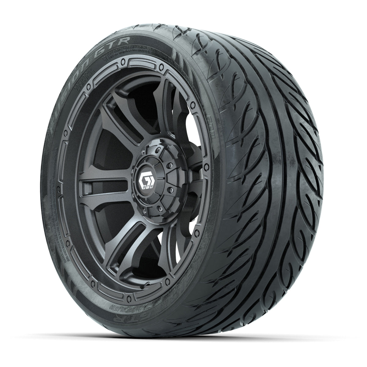 GTW® Shogun Gunmetal 14 in Wheels with 205/40-R14 Fusion GTR Steel Belted Street Tires Full Set