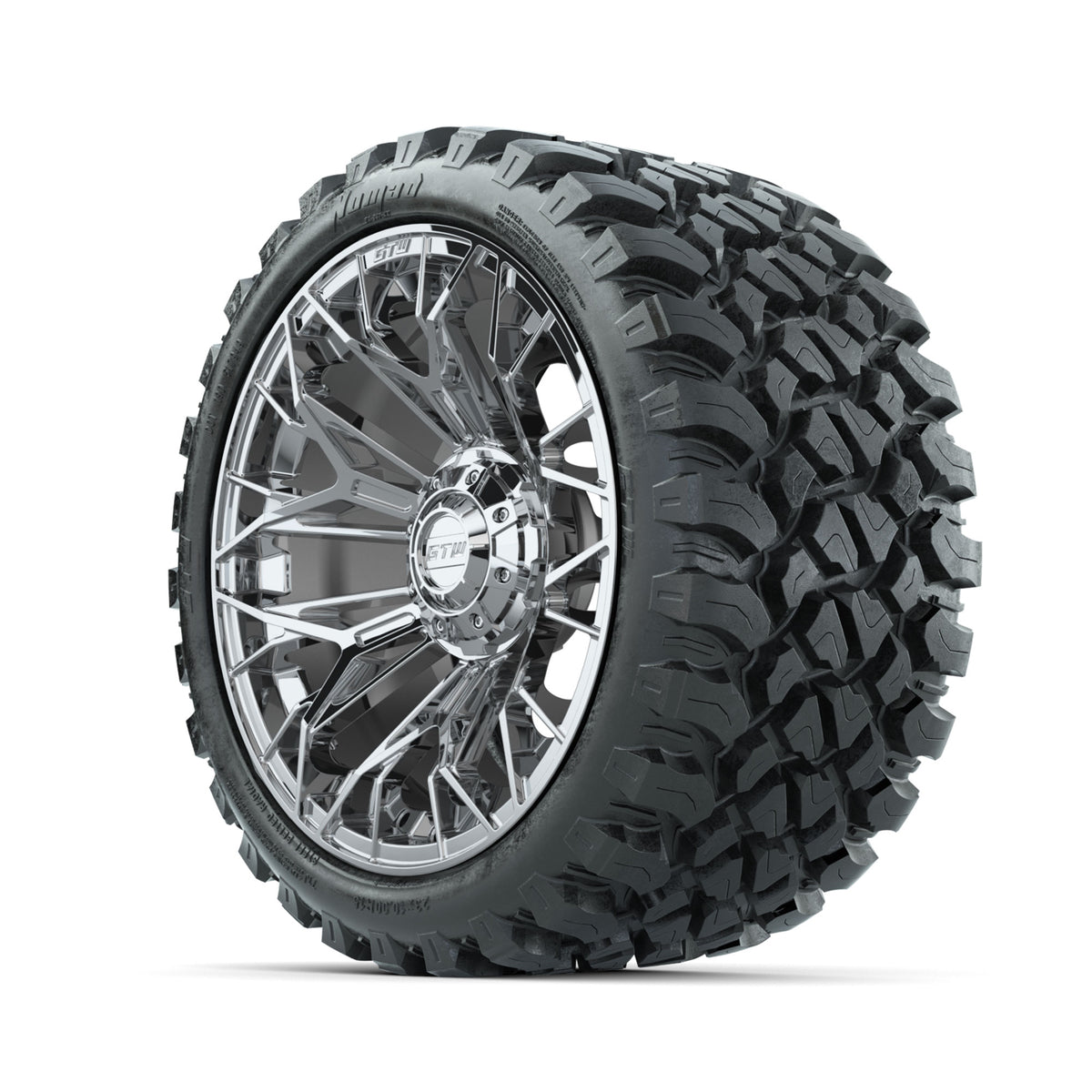 Set of (4) 15 in GTW® Stellar Chrome Wheels with 23x10-R15 Nomad All-Terrain Tires