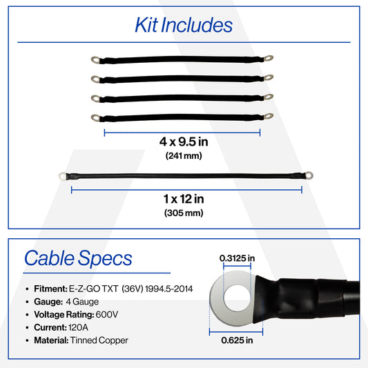 EZGO TXT 36V 4-Gauge Battery Cable Set (Years 1994.5-2014)
