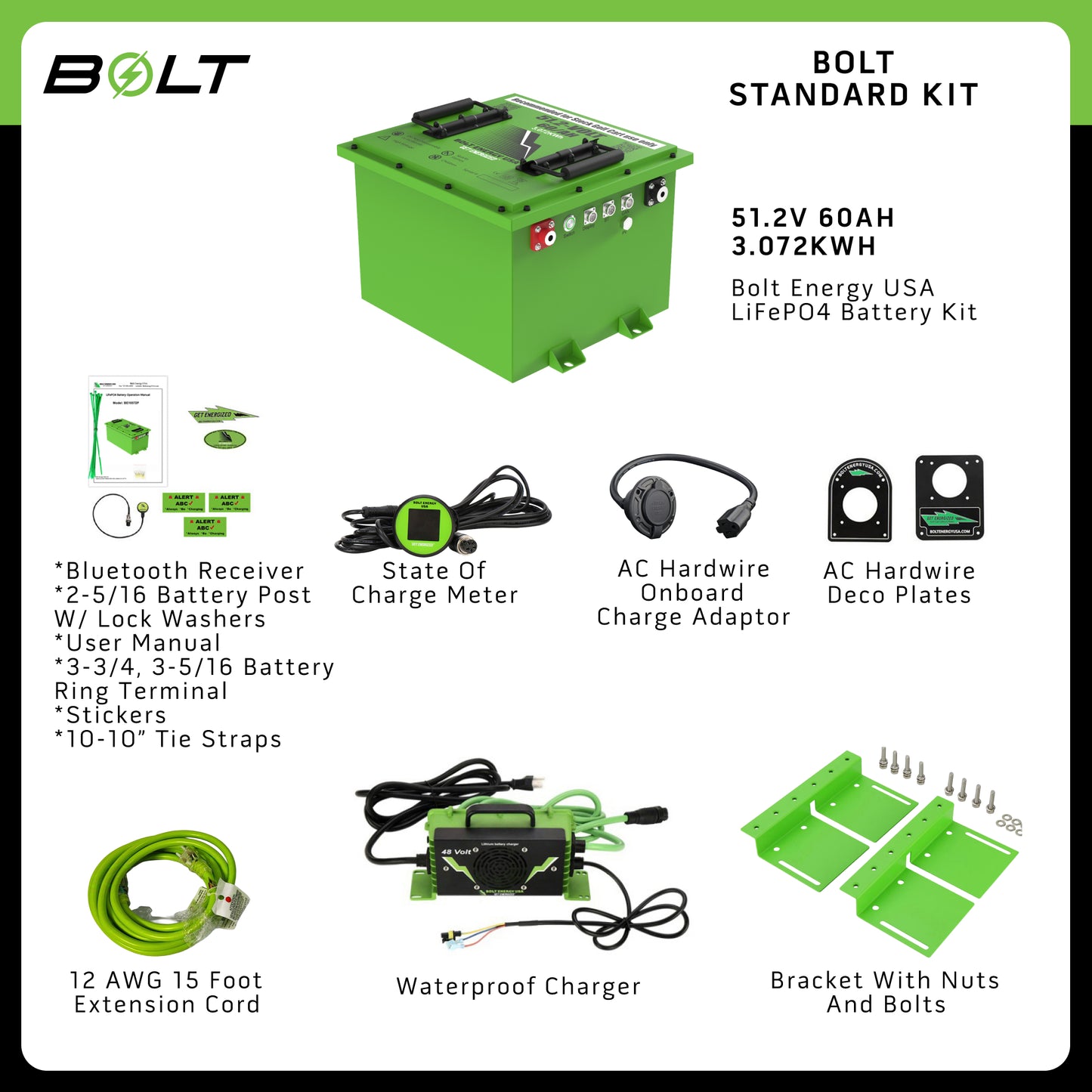 Yamaha G29/Drive2 Lithium Battery 51V 60Ah - Bolt Energy Complete Kit with 12-Year Warranty