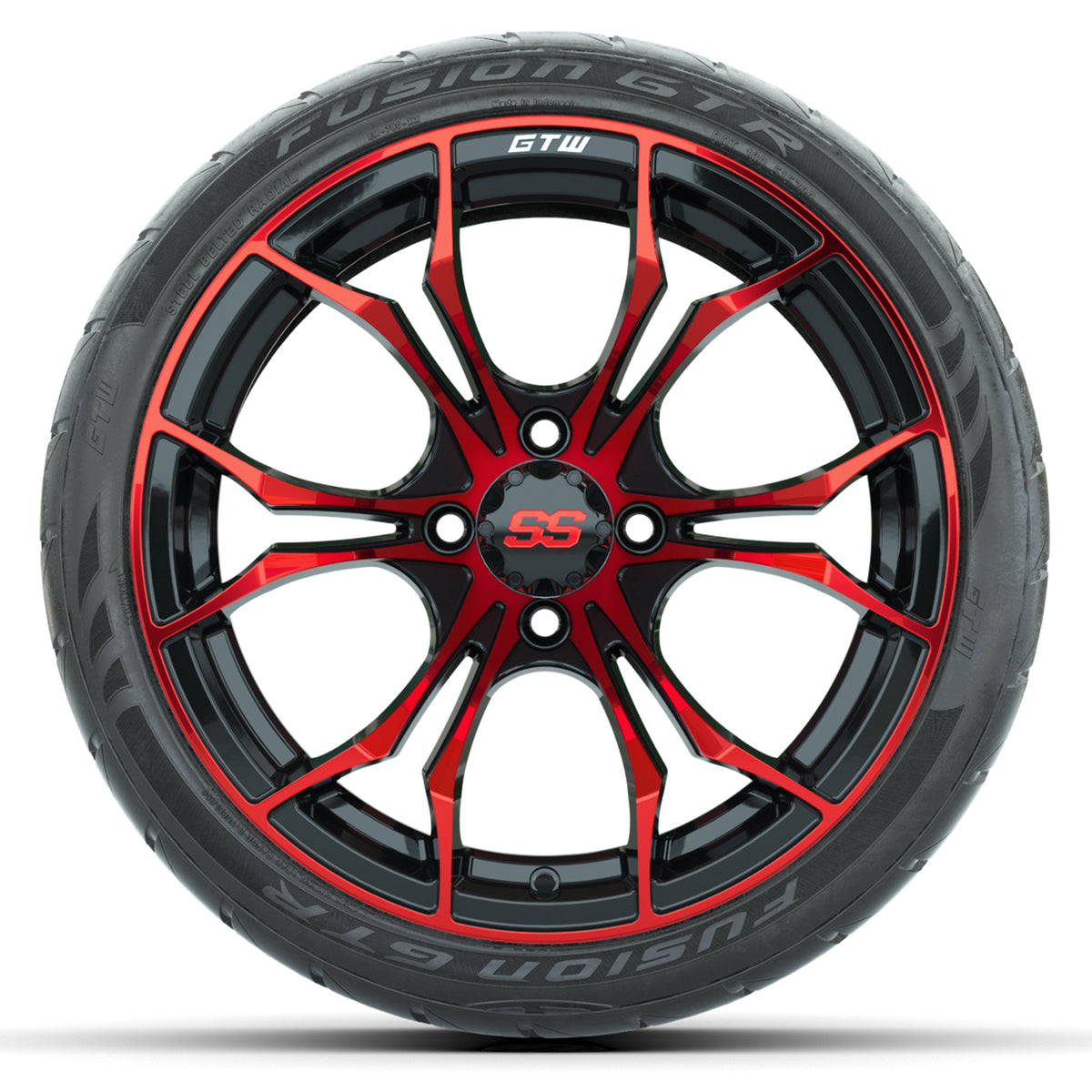 GTW Spyder Red/Black 15 inch Wheels with 215/40-R15 Fusion GTR Street Tires Full Set