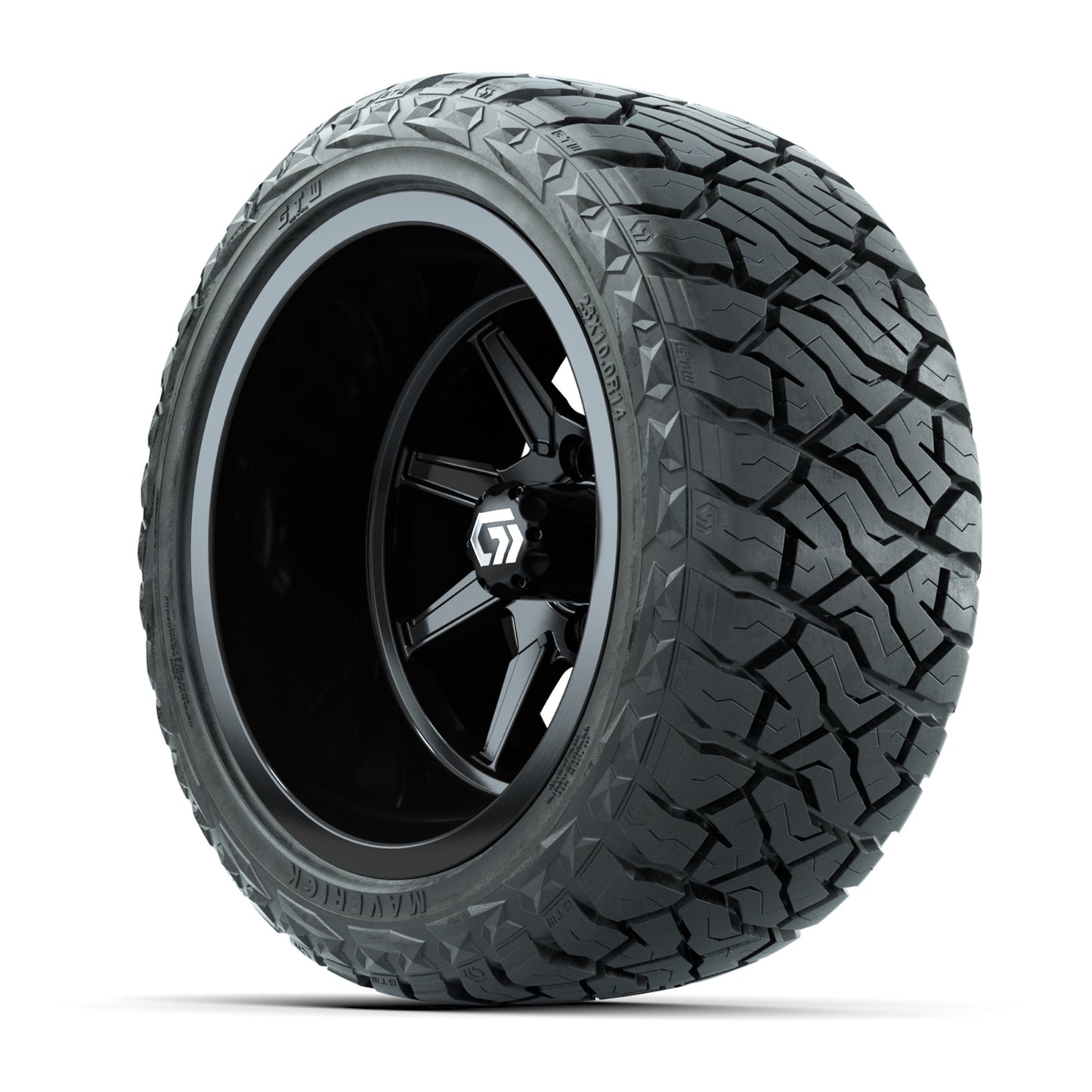 GTW Reaper Gloss Black 14" Golf Cart Wheels & 23X10-R14 Maverick Steel Belted Radial A/T Tires – Set of 4
