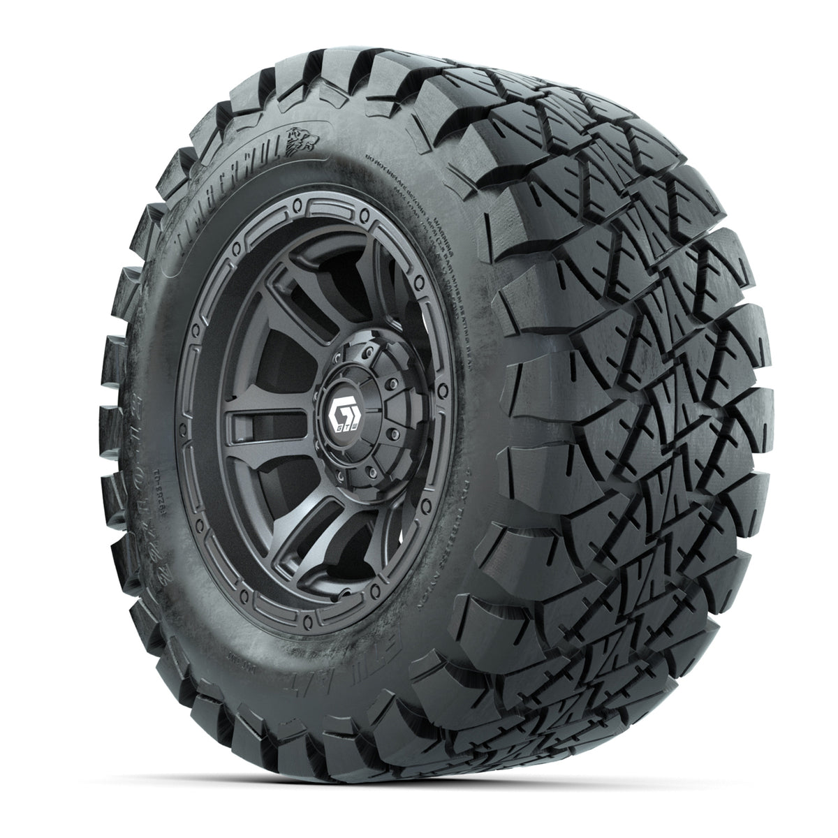 GTW® Shogun Gunmetal 12 in Wheels with 22x10-12 Timberwolf All-Terrain Tires Full Set