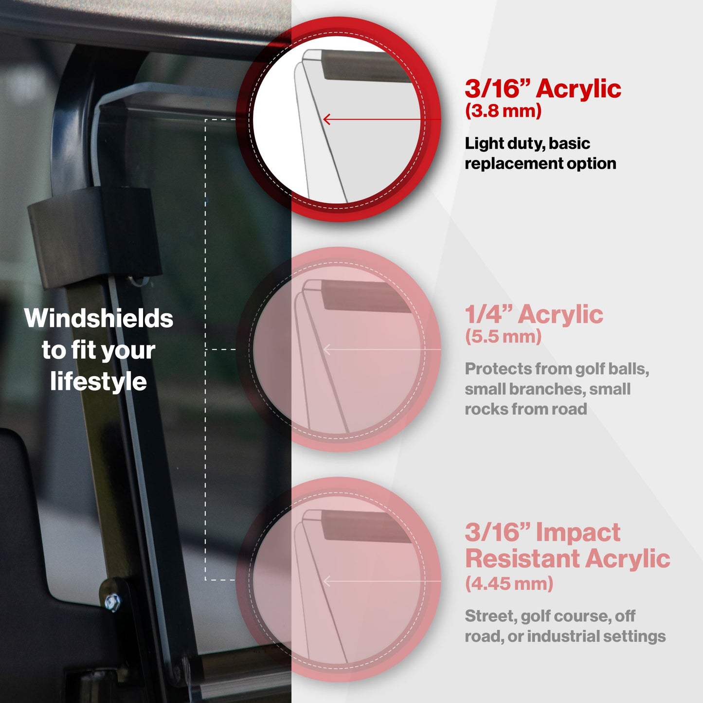 RedDot Tinted Folding Windshield for Epic E40FX Golf Cart (4-Forward Facing Seats)