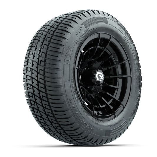 GTW® Boost Gloss Black 12 in Wheels with 215/50-R12 Fusion S/R Steel Belt Radial Tires Full Set