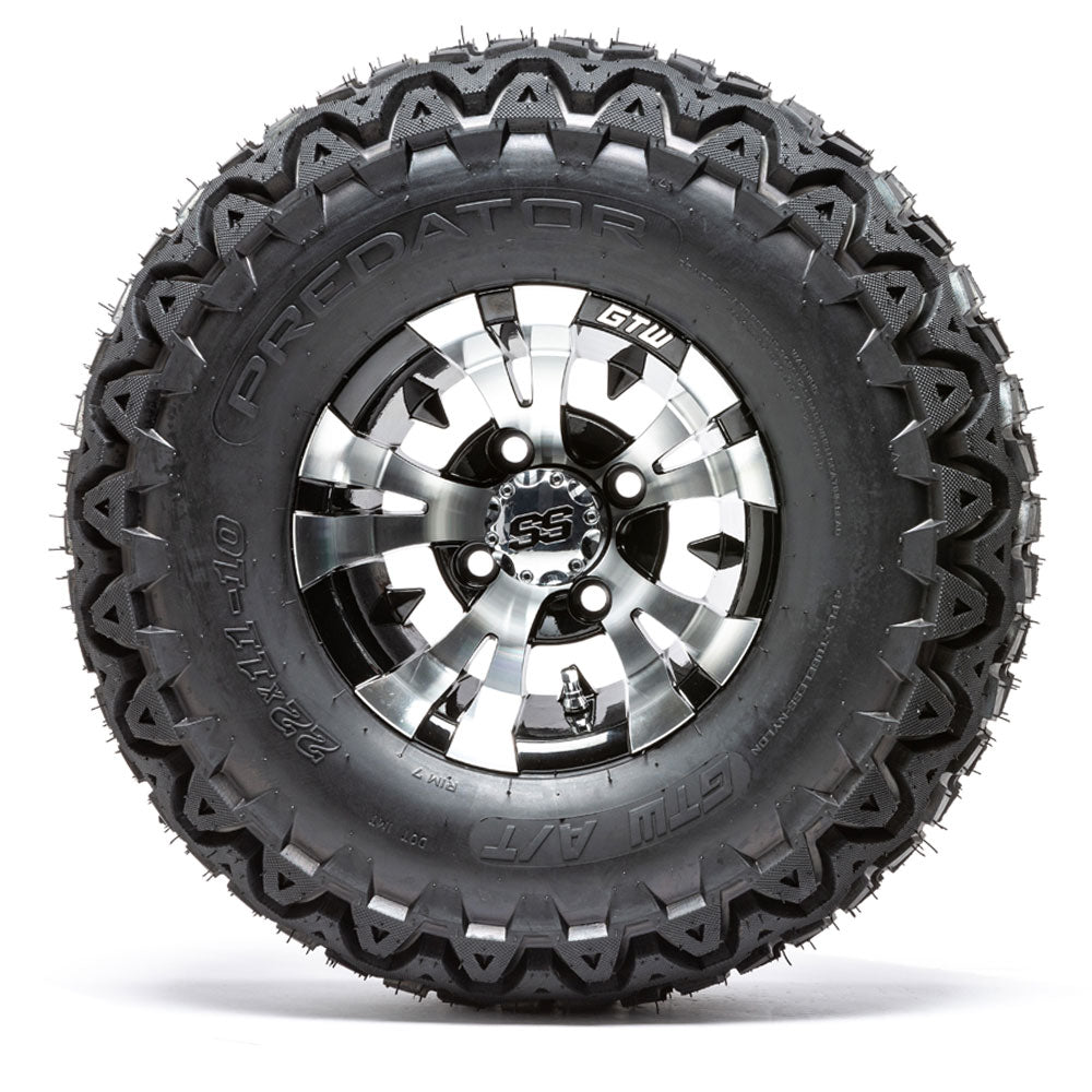 GTW Vampire 10" Black & Machined Wheels with 22" Predator A/T Tires — Set of 4