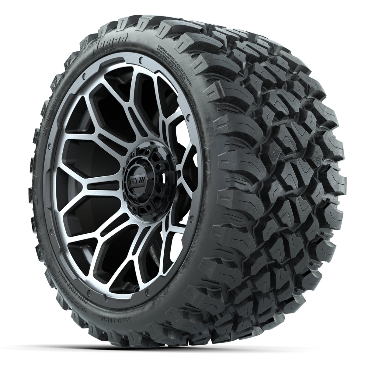 Set of (4) 15 inch GTW Bravo Matte Gray Wheels with 23x10-R15 Nomad All-Terrain Tires