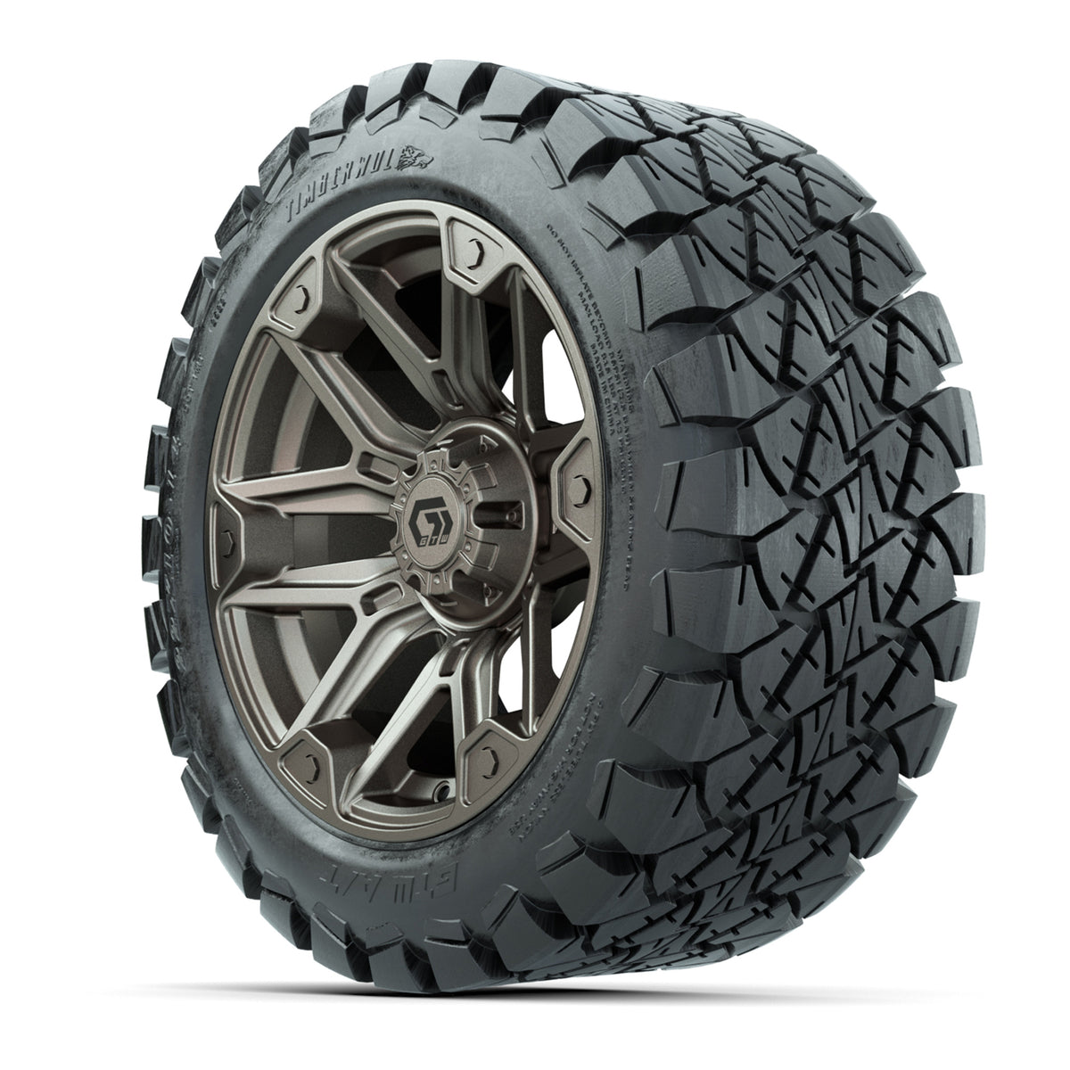 GTW® Graffiti Satin Bronze 14 in Wheels with 22x10-14 Timberwolf All-Terrain Tires Full Set