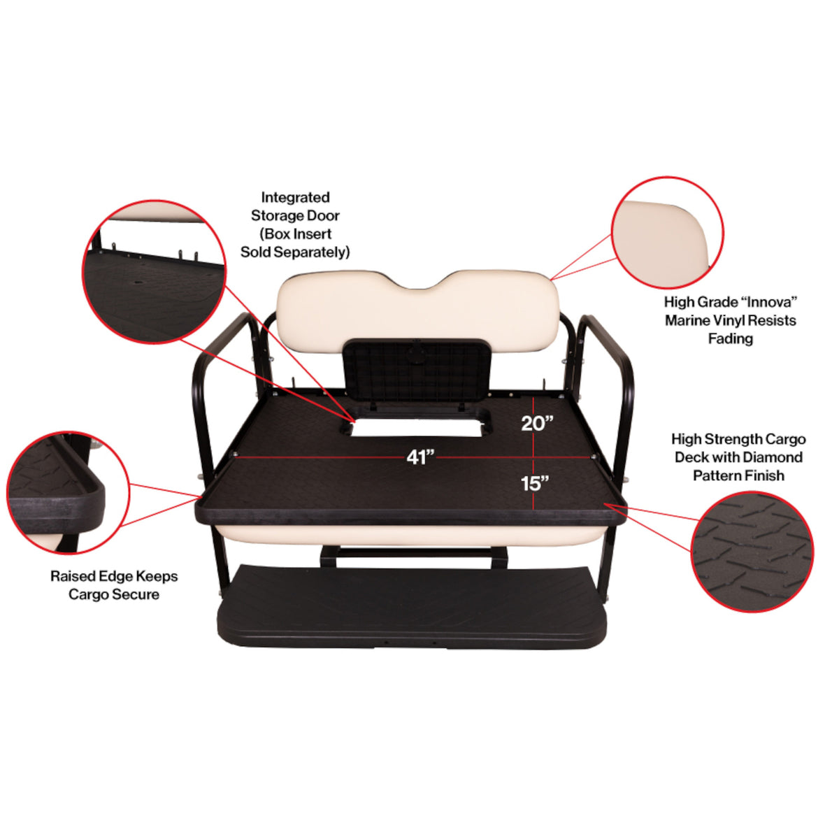 GTW MACH3 Rear Flip Seat for EZGO RXV - Stone Beige (Years 2008-Up)
