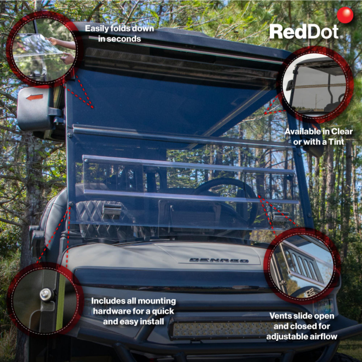 RedDot Denago Rover XL Tinted Vented Folding Windshield MADE USA