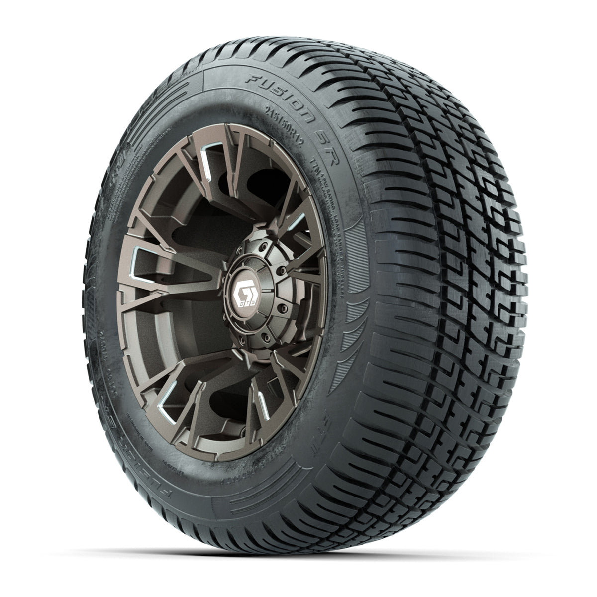GTW® Vandal Satin Bronze/Machined 12 in Wheels with 215/50-R12 Fusion S/R Steel Belt Radial Tires Full Set