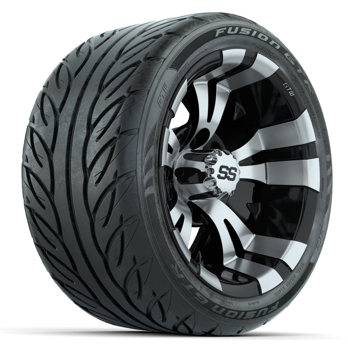 12" GTW Vampire Machined/Black Wheels with Fusion GTR Street Tires Set of 4