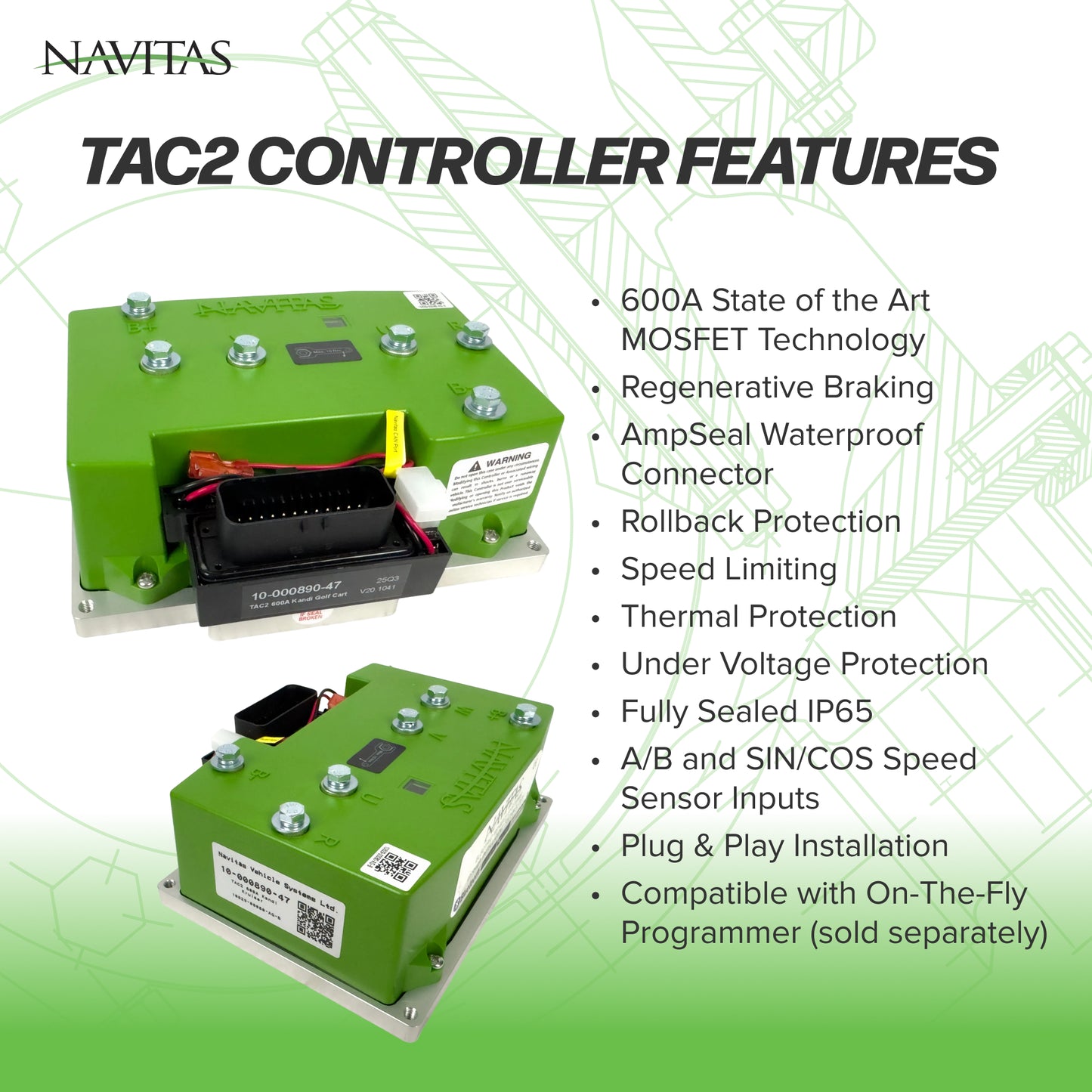 Navitas 440-Amp 48V TAC2 AC Upgrade Controller Kit for EZGO RXV (Danaher) – Bluetooth