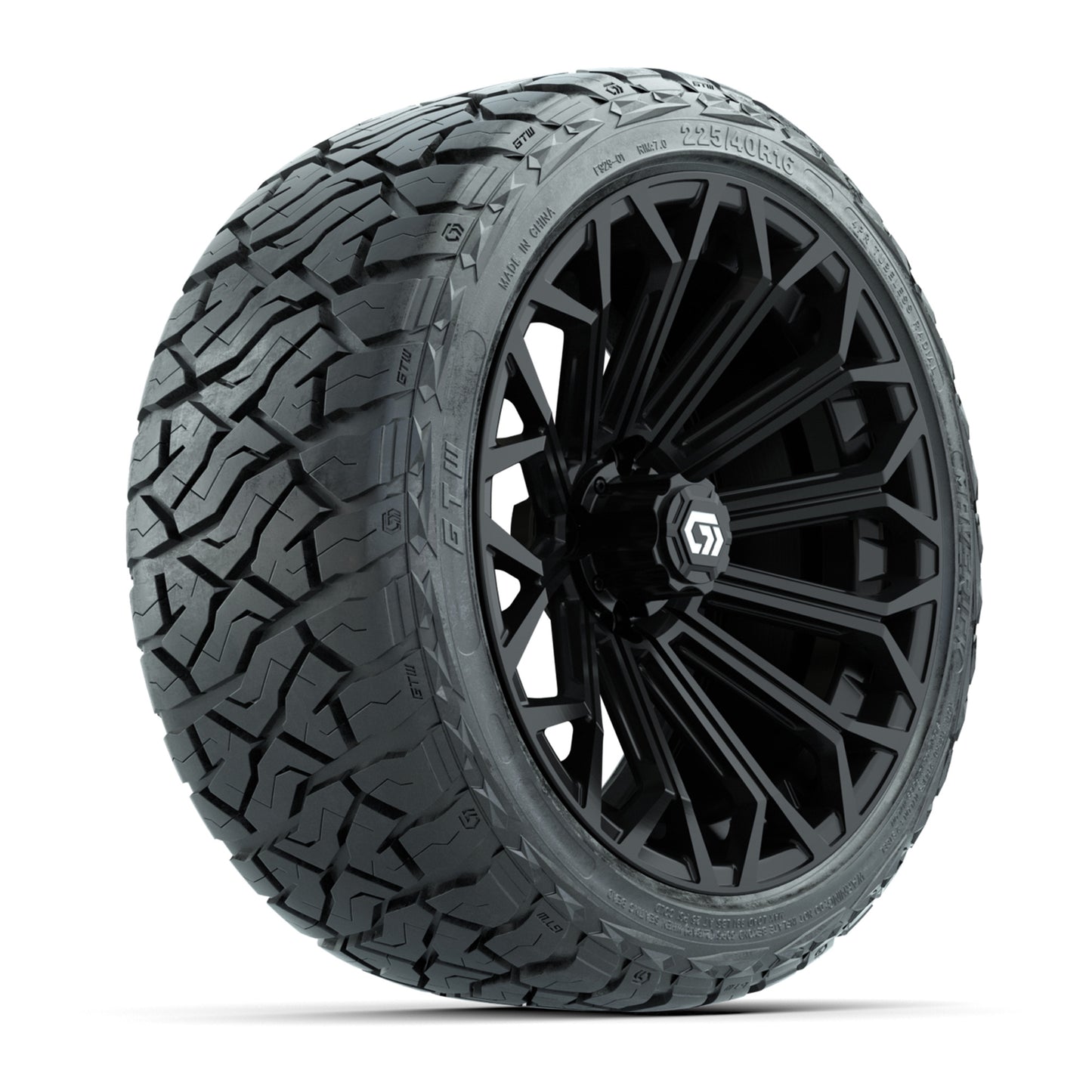 GTW® 16" Phantom Gloss Black Golf Cart Wheels & 225/40-R16 Maverick A/T Tires - Full Set