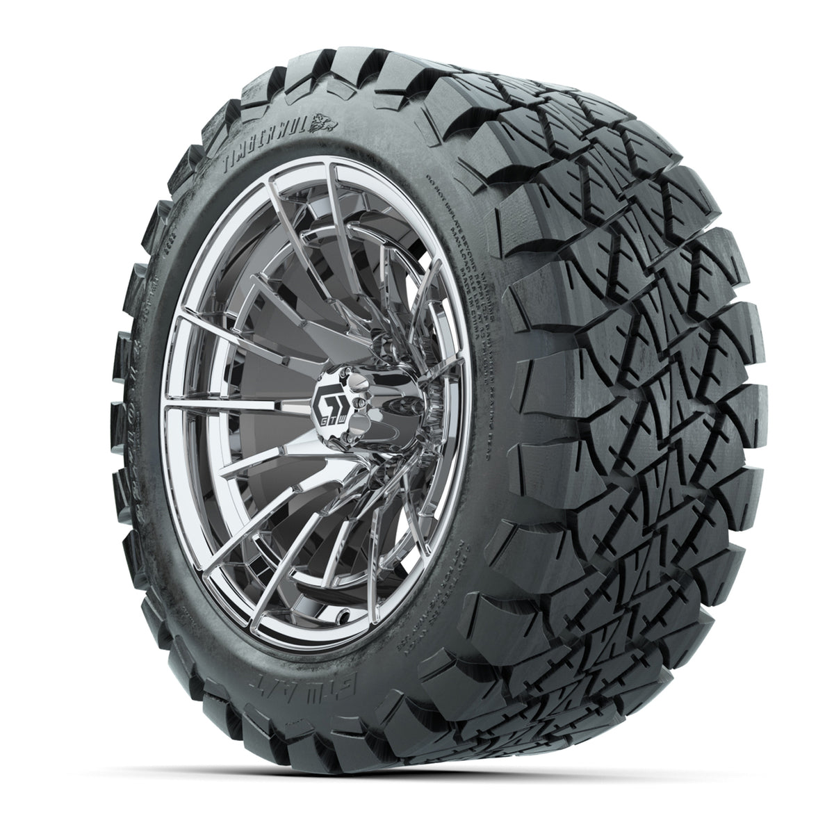 GTW® Boost Chrome 14 in Wheels with 22x10-14 Timberwolf All-Terrain Tires Full Set