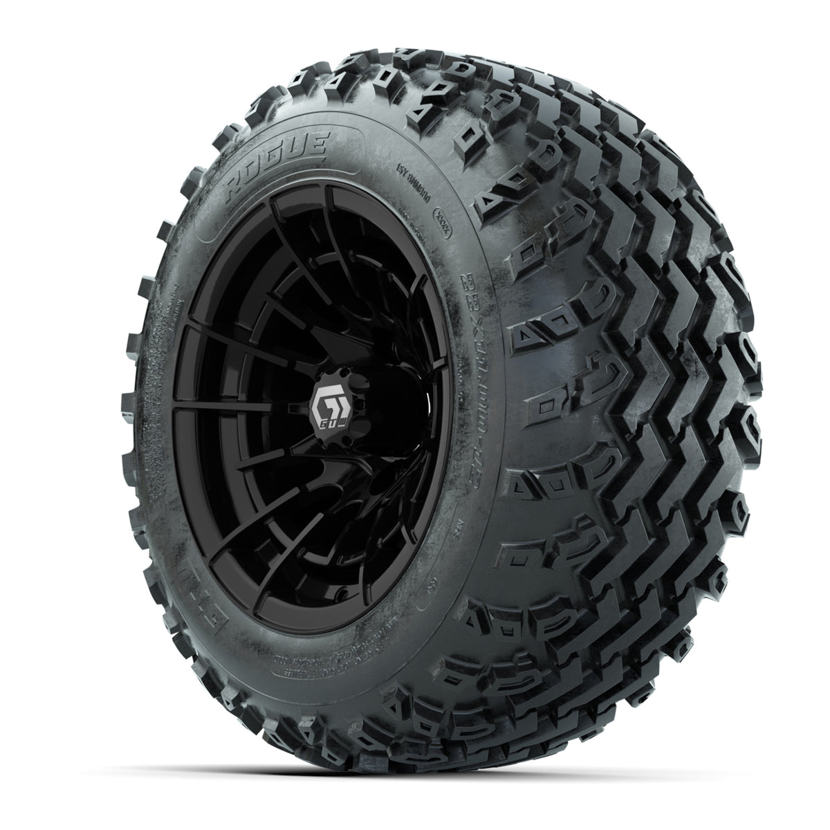 GTW® Boost Gloss Black 12 in Wheels with 22x11.00-12 Rogue All-Terrain Tires Full Set