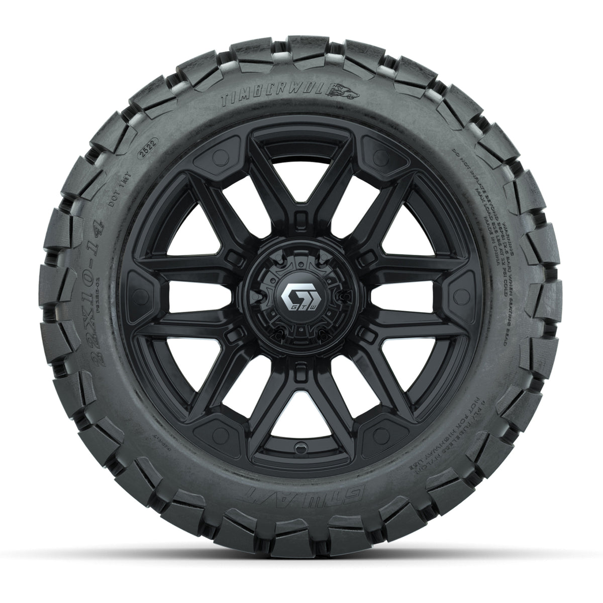 GTW® Graffiti Gloss Black 14 in Wheels with 22x10-14 Timberwolf All-Terrain Tires Full Set