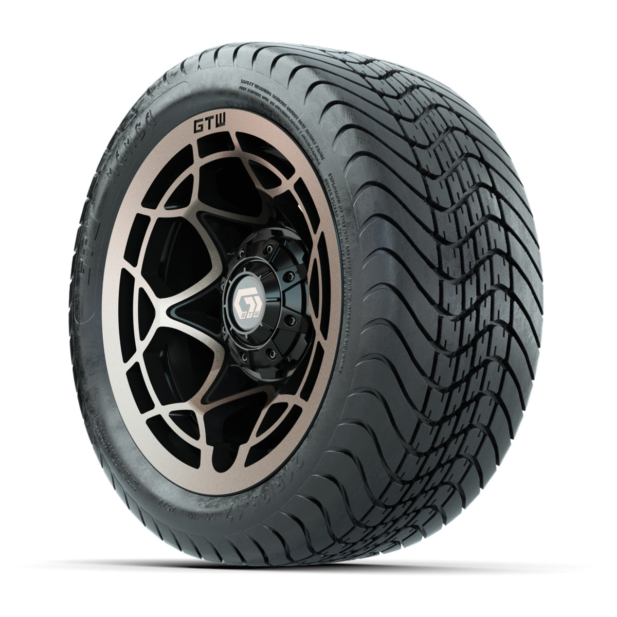 GTW Nexus Gloss Black/Satin Bronze 12 in Wheels with 215/35-12 Mamba Street Tires Full Set
