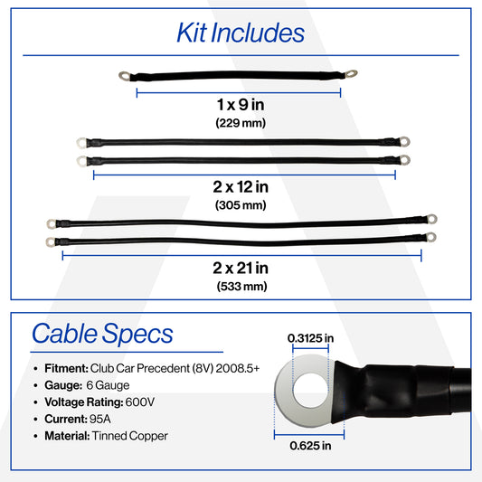 Club Car Precedent with 8V Batteries 6-Gauge Battery Cable Set (Years 2008.5-Up)
