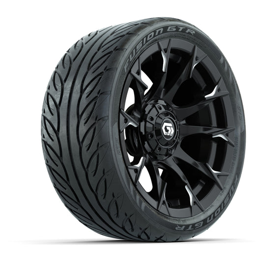 GTW® Diablo Gloss Black/Machined 14 in Wheels with 205/40-R14 Fusion GTR Steel Belted Street Tires Full Set