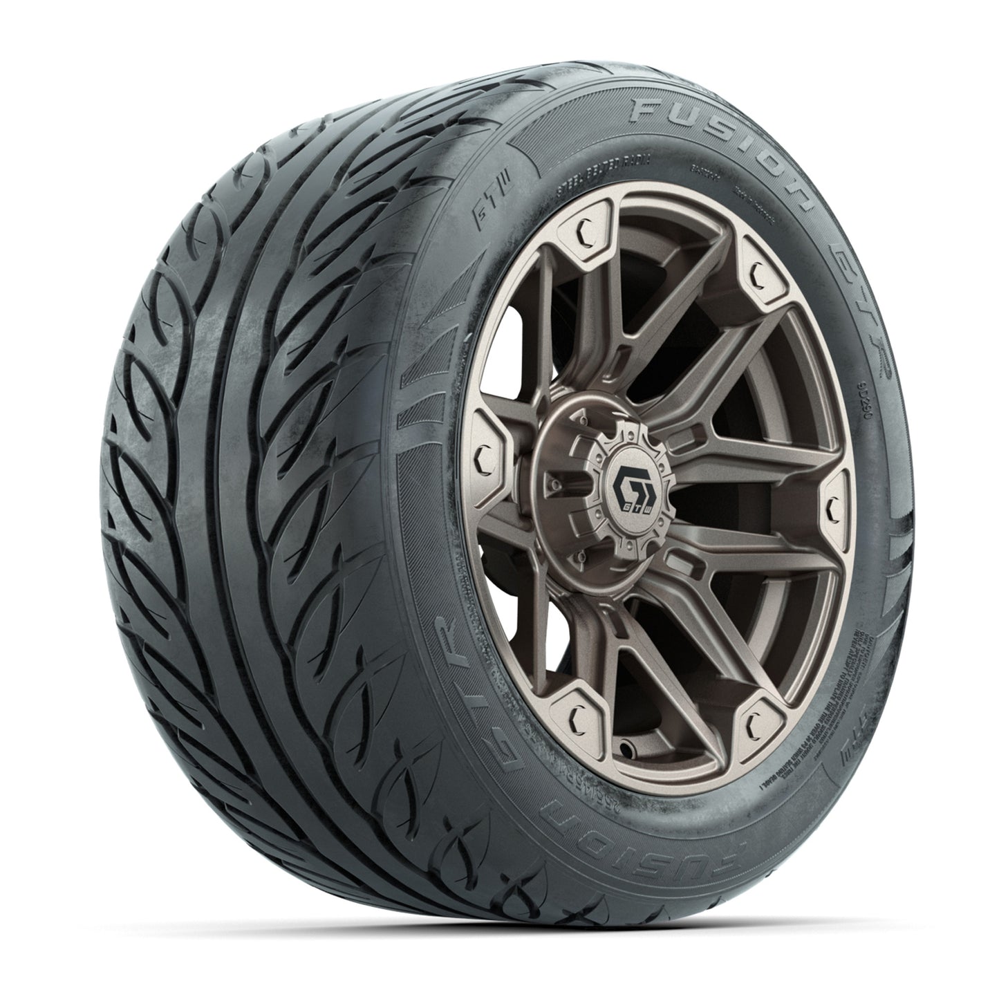 14" GTW® Graffiti Bronze/Black Golf Cart Wheels & 255/45-R14 Fusion GTR Radial Street Tires (Set of 4)