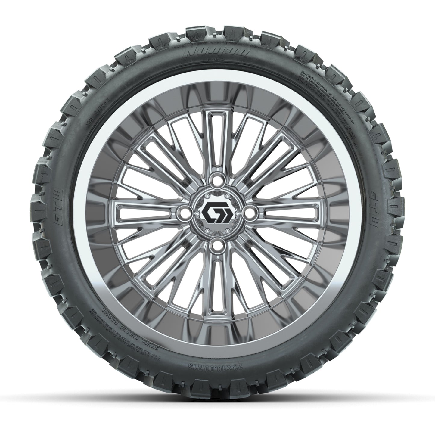 GTW® Viper Chrome 15" Wheels with 23X10-R15 Nomad Steel Belted Radial A/T Tires - Full Set
