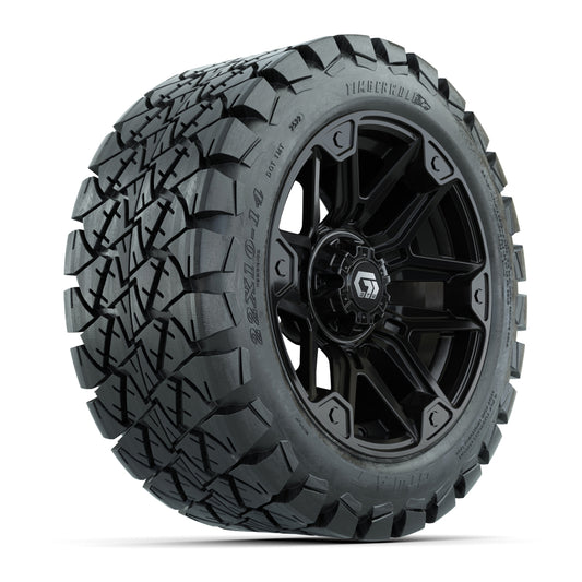 GTW® Graffiti Gloss Black 14 in Wheels with 22x10-14 Timberwolf All-Terrain Tires Full Set
