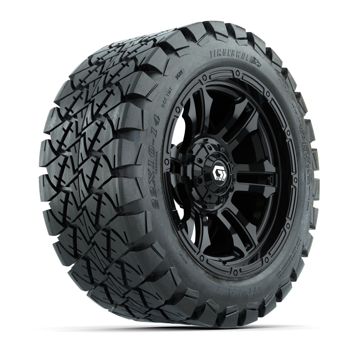 GTW® Shogun Gloss Black 14 in Wheels with 22x10-14 Timberwolf All-Terrain Tires Full Set