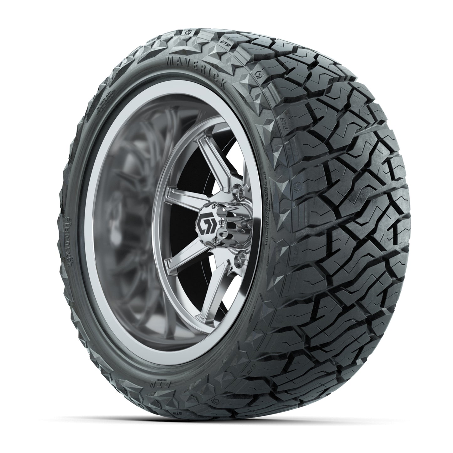 GTW Reaper Chrome 15" Wheels with 23X10-R15 Maverick Steel Belted Radial A/T Tires - Full Set