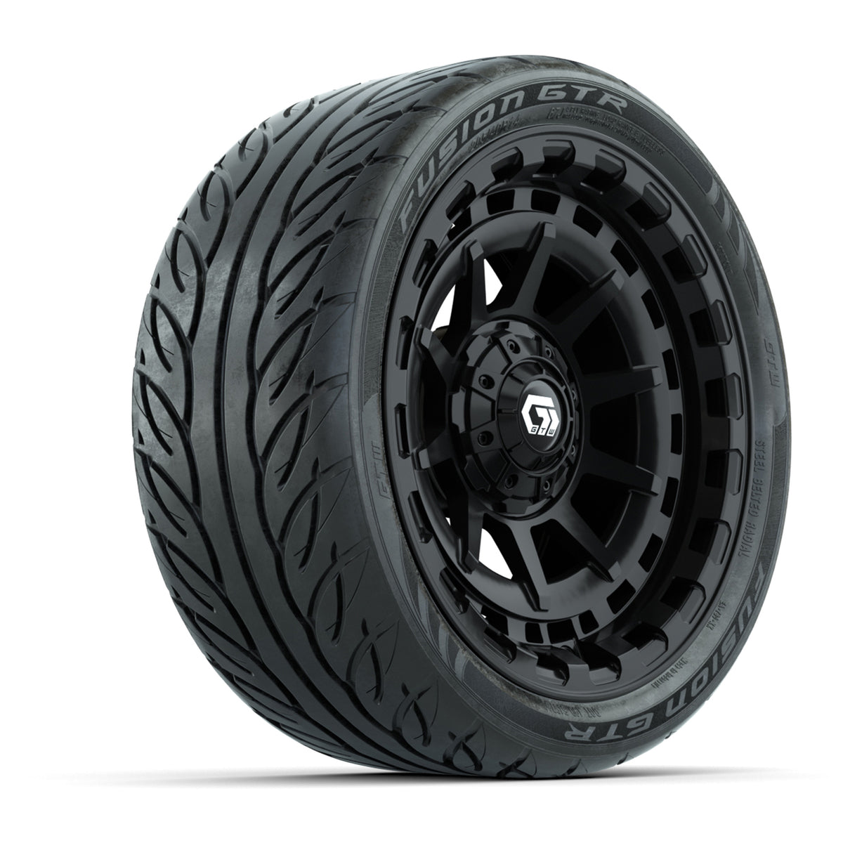 GTW® Barricade Gloss Black 14 in Wheels with 205/40-R14 Fusion GTR Steel Belted Street Tires Full Set