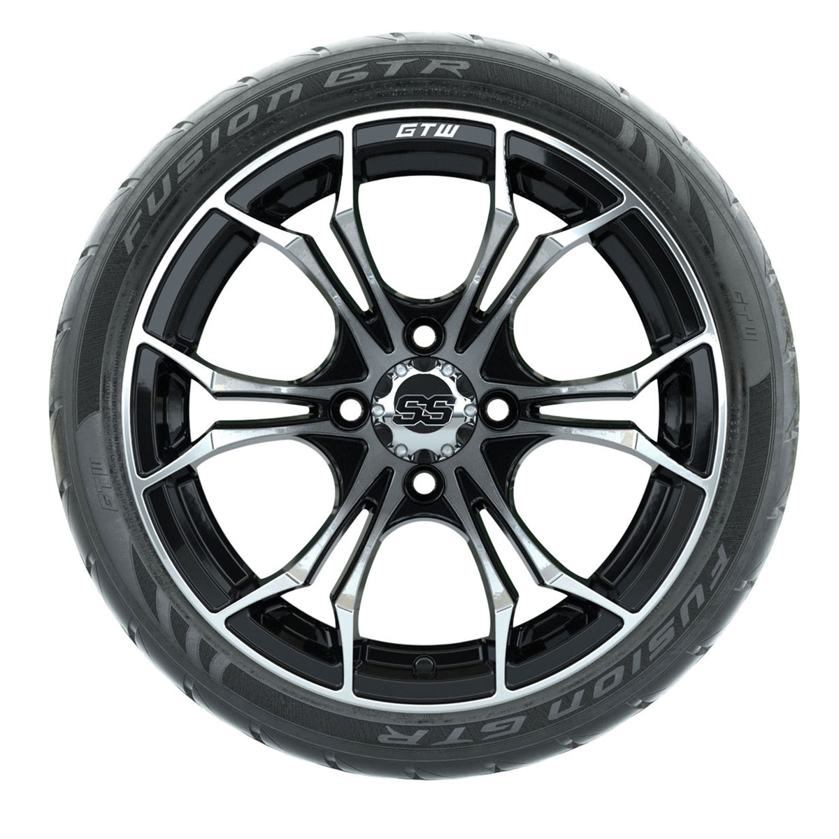 GTW Spyder Machined/Black 14 in Wheels with 205/40-14 Fusion GTR Steel Belted Tires Full Set