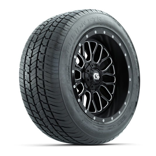GTW® Helix Black and Machined 14" Wheels with 255/50-R14 Fusion STR DOT Approved Street Tires - Full Set